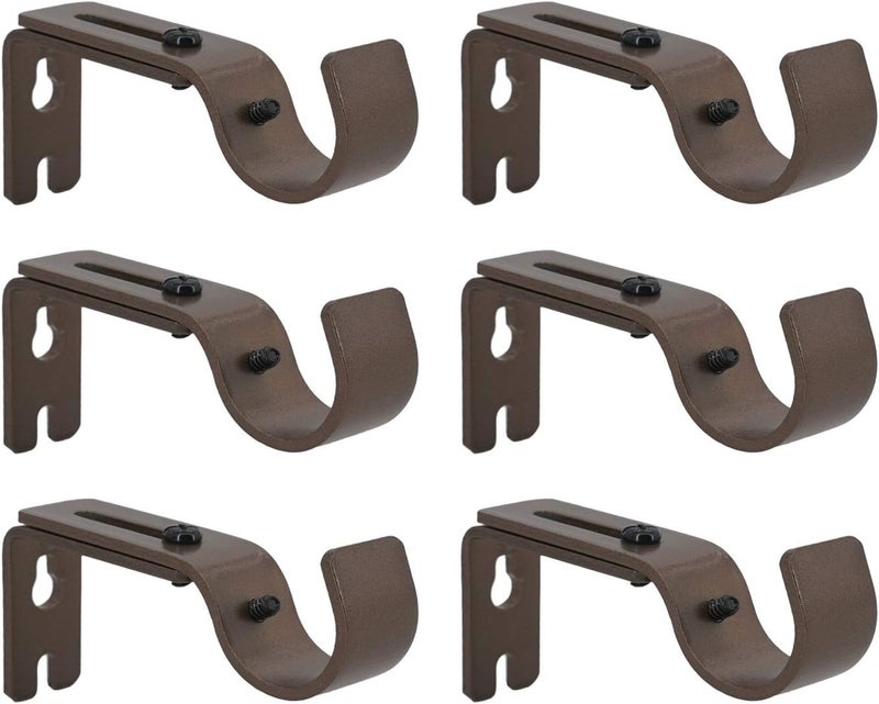 AddGrace Adjustable Curtain Rod Bracket Fits up to 1 inch Curtain Rod Sturdy Premium Brackets for Wall Set of 6 Brown - Image 1